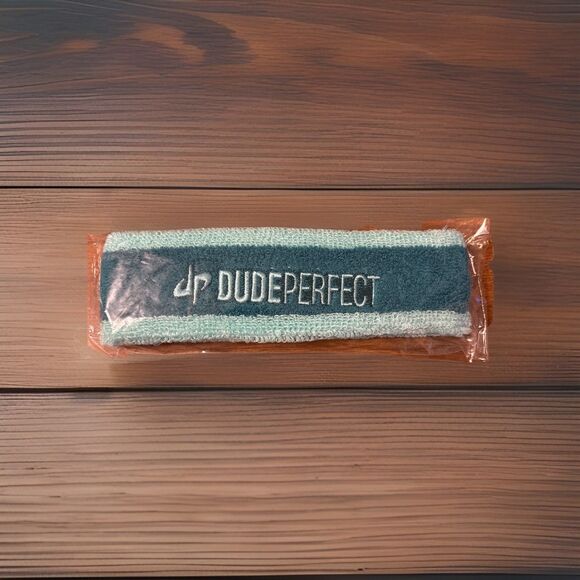 DUDE PERFECT Terry Cloth Stretch Sweatband Headband Blue & Turquoise New Sealed - Picture 1 of 5